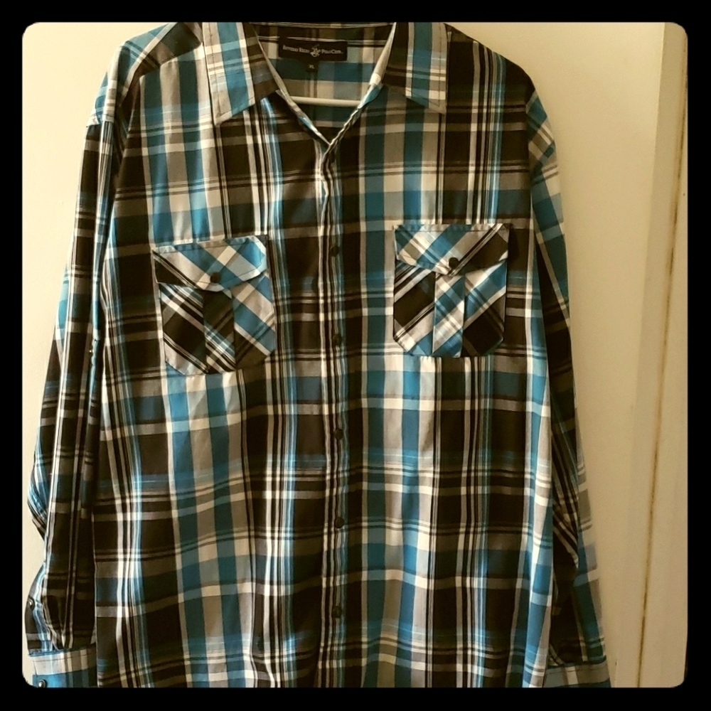 Beverly Hills Polo Club Plaid Snap Button Down Long Sleeve Shirt Size XL